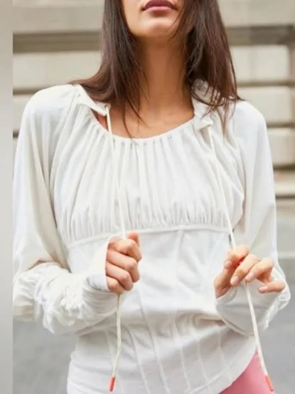 FP Movement by Free People Look Within Layer Cream Ribbed Gathered long sleeve
